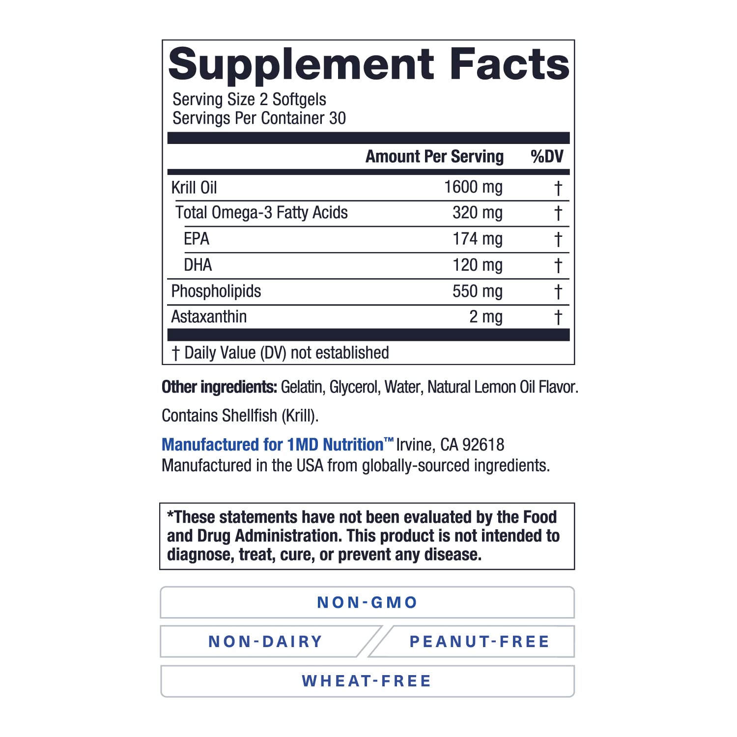 1MD KrillMD EPA and DHA content supports heart-healthy omega-3 intake