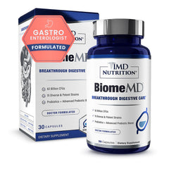 1MD BiomeMD Probiotics bottle front with 62B CFUs for daily balance