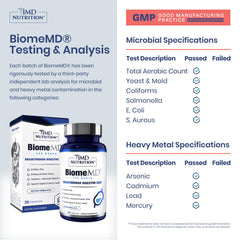 Side view of BiomeMD bottle highlighting doctor-formulated potency