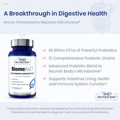 BiomeMD Probiotics label illustrates gut balance concept.