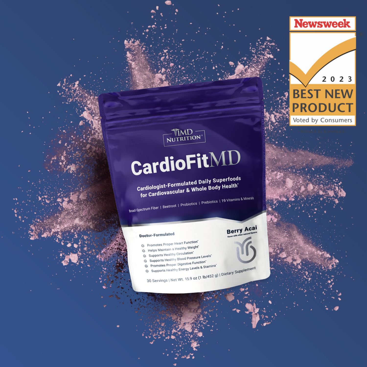CardioFitMD serving glass with beetroot powder mix for a tasty, nutrient-rich drink