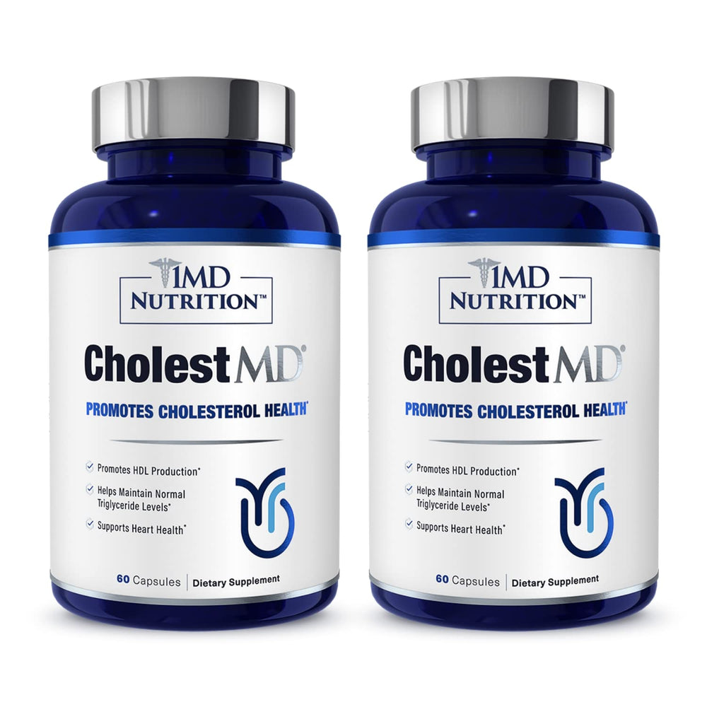 1MD Nutrition CholestMD olive leaf bottle with antioxidant-rich formula for daily wellness.