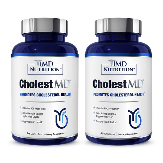 1MD Nutrition CholestMD olive leaf bottle with antioxidant-rich formula for daily wellness.