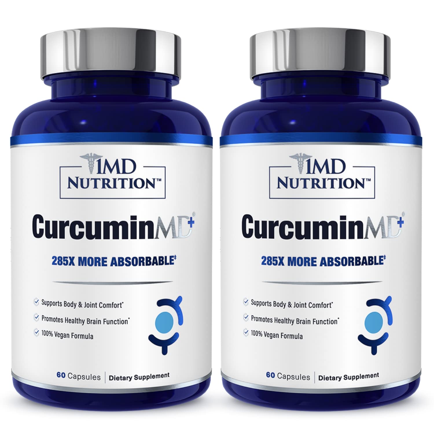 1MD Nutrition CurcuminMD Plus bottle front highlighting a turmeric-based formula for joint support.