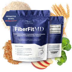 FiberFitMD bottle front promotes daily fiber intake for digestive comfort