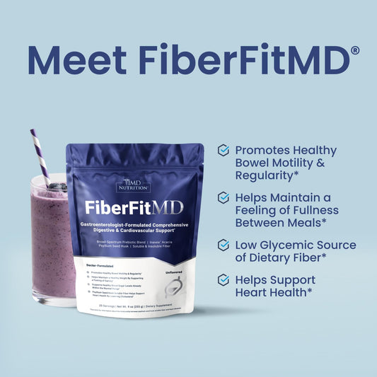 FiberFitMD powder scoop shows convenient daily dose for steady fiber support