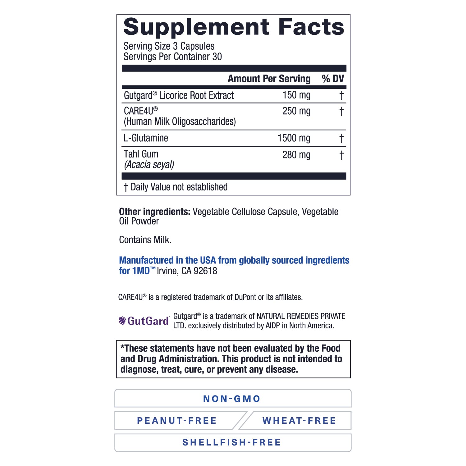 1MD Nutrition GutMD bottle cap and seal indicating freshness and quality.