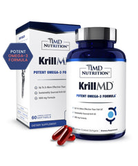 1MD Nutrition KrillMD bottle shown for daily omega-3 support and convenience.