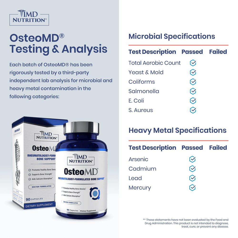 1MD Nutrition OsteoMD bottle label close-up featuring key ingredients