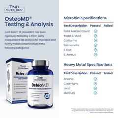 1MD Nutrition OsteoMD bottle label close-up featuring key ingredients