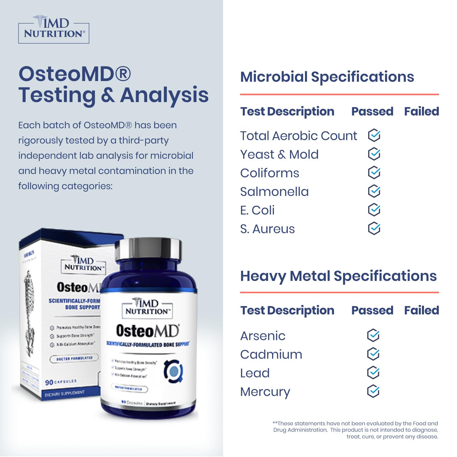 OsteoMD label close-up showing hydroxyapatite and D3 K2 ingredients