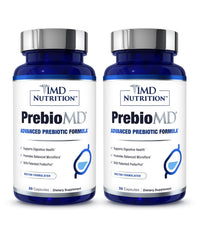 1MD Nutrition PreBioMD bottle pour for daily prebiotic use supporting gut balance.