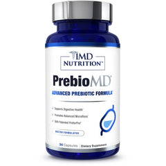 1MD Nutrition PreBioMD digestive balance illustration, visualizes microbiome support