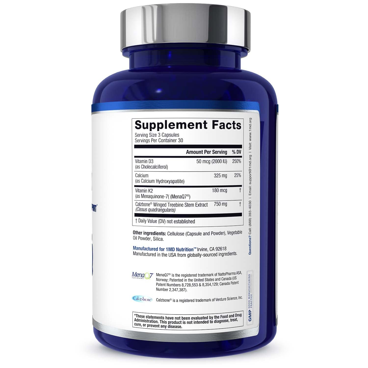 1MD Nutrition Vitamin D3 and K2 on OsteoMD bottle label