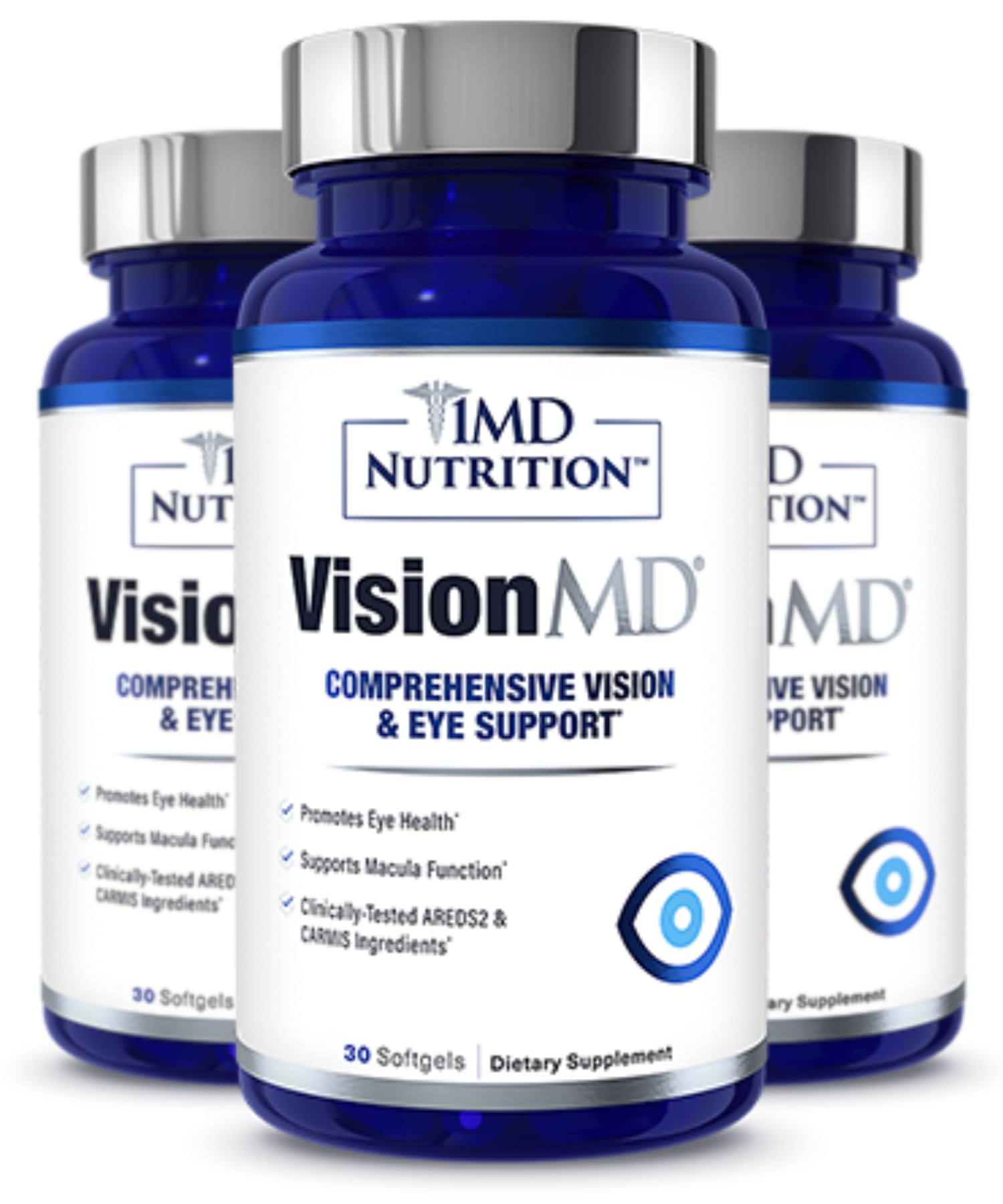 1MD VisionMD Carmis bottle for daily eye health with lutein and zeaxanthin.