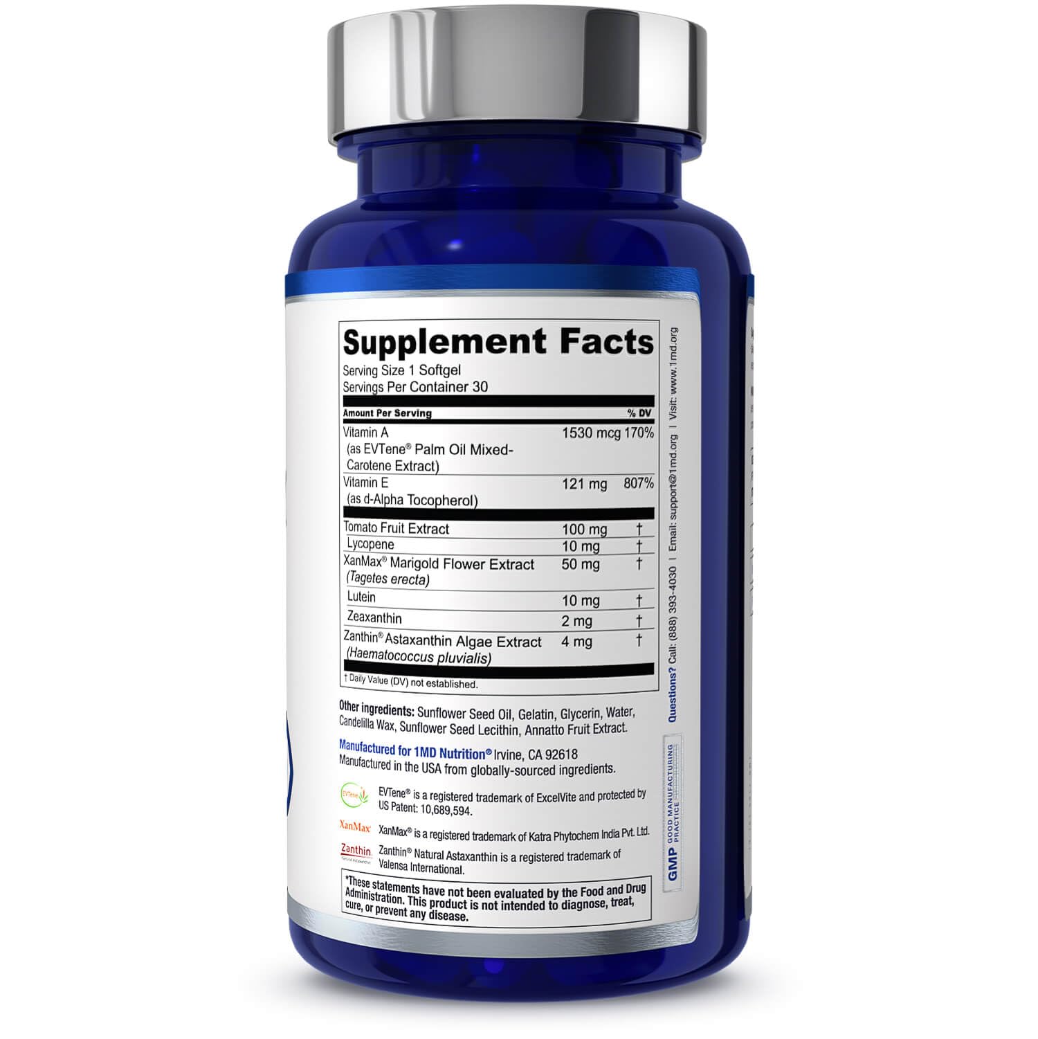 Close-up of VisionMD Carmis softgels for smooth swallowing.