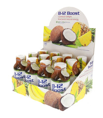 Closeup of the 1ST STEP B-12 Boost bottle label with key ingredients