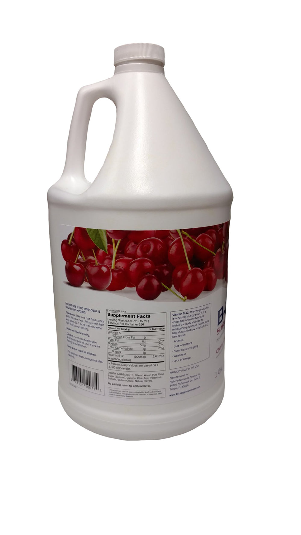 1st Step for Energy B-12 Cherry liquid pour showing easy dosing