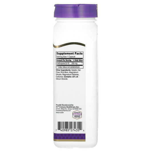 21st Century COQ-10 nutrition panel shows gluten-free, sugar-free formula for daily use