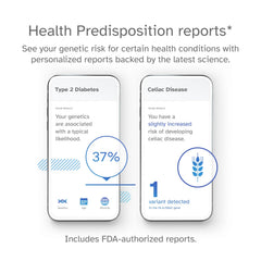 23andMe personal genetic reports dashboard showing health insights.
