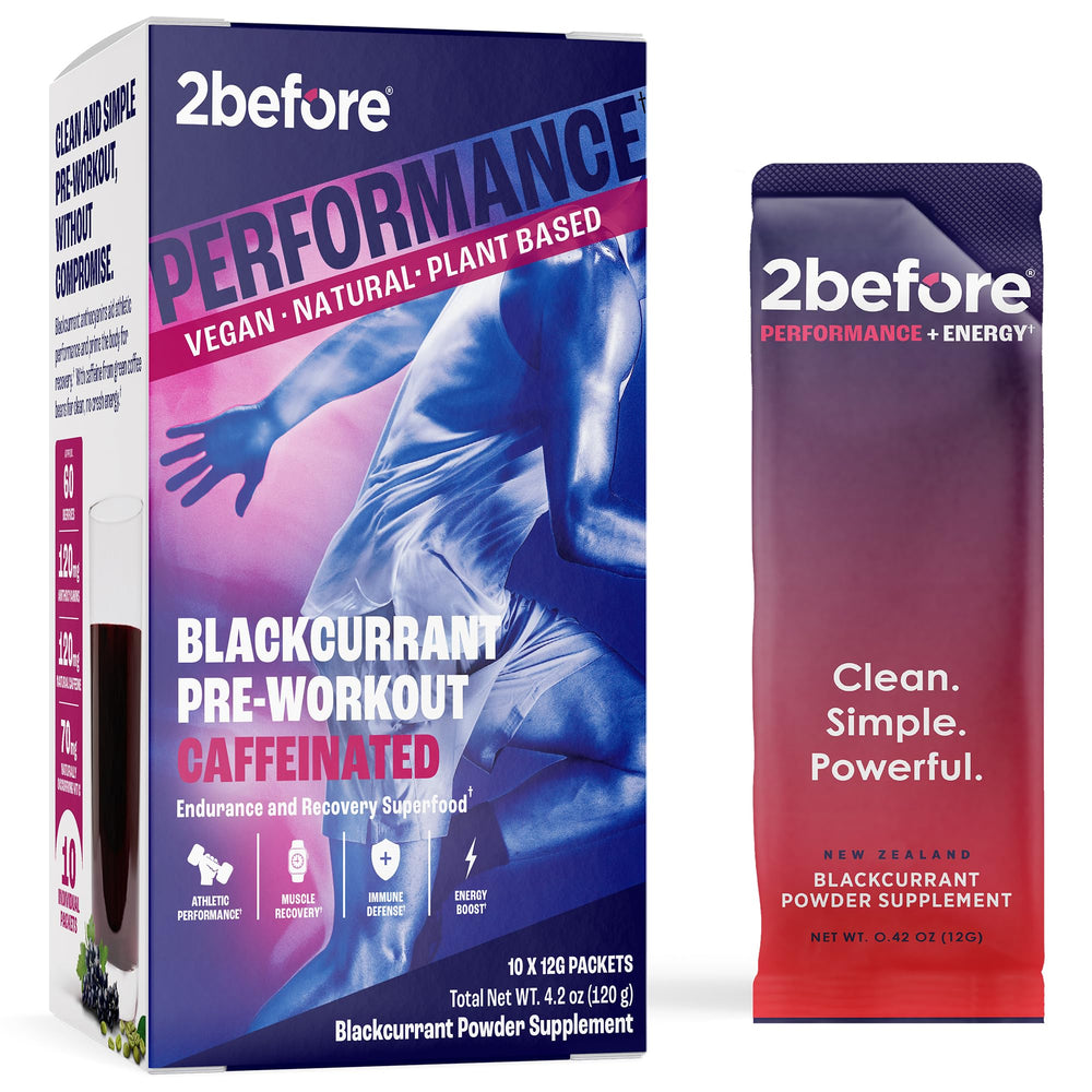 2before Blackcurrant pre workout bottle ready for an energized training session