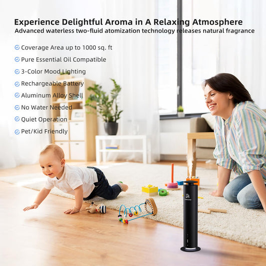 2ndAroma diffuser with oil bottle demonstrates ready-to-use fragrance