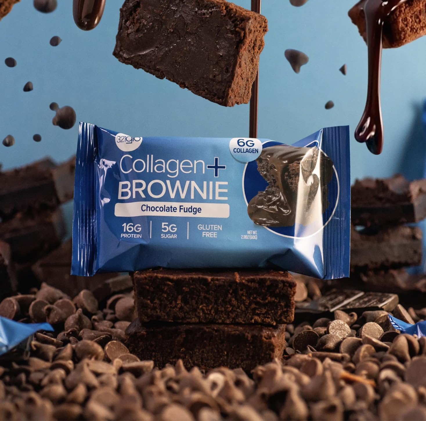 321glo Collagen Protein Brownie low-sugar ingredients panel signals mindful indulgence for sugar-conscious snacking.