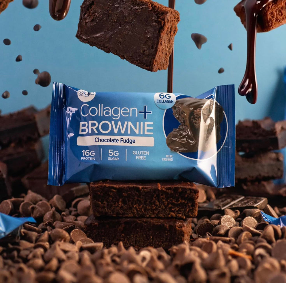 321glo Collagen Protein Brownie low-sugar ingredients panel signals mindful indulgence for sugar-conscious snacking.