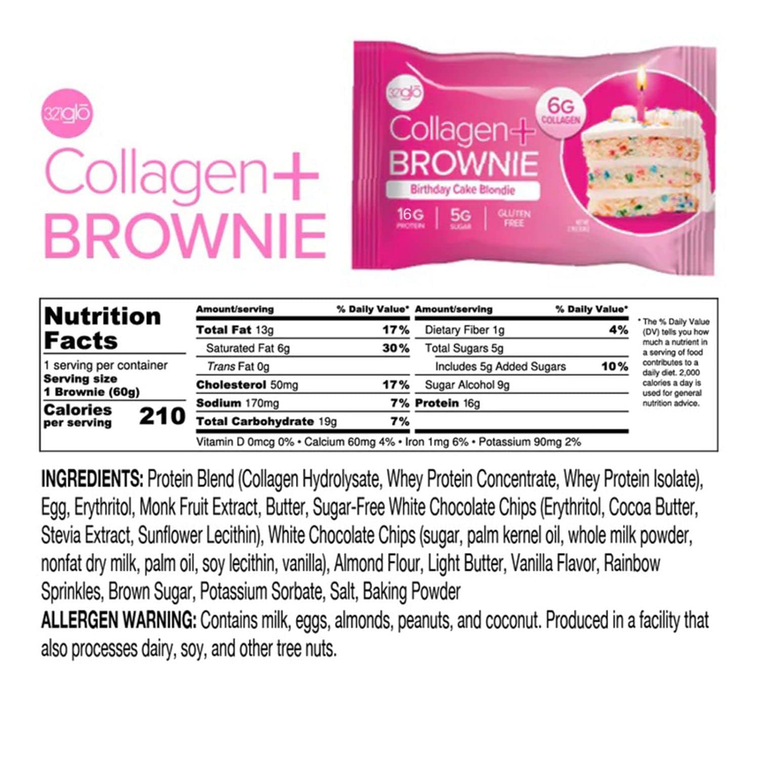 321glo collagen brownie low sugar option, keto-friendly snack choice