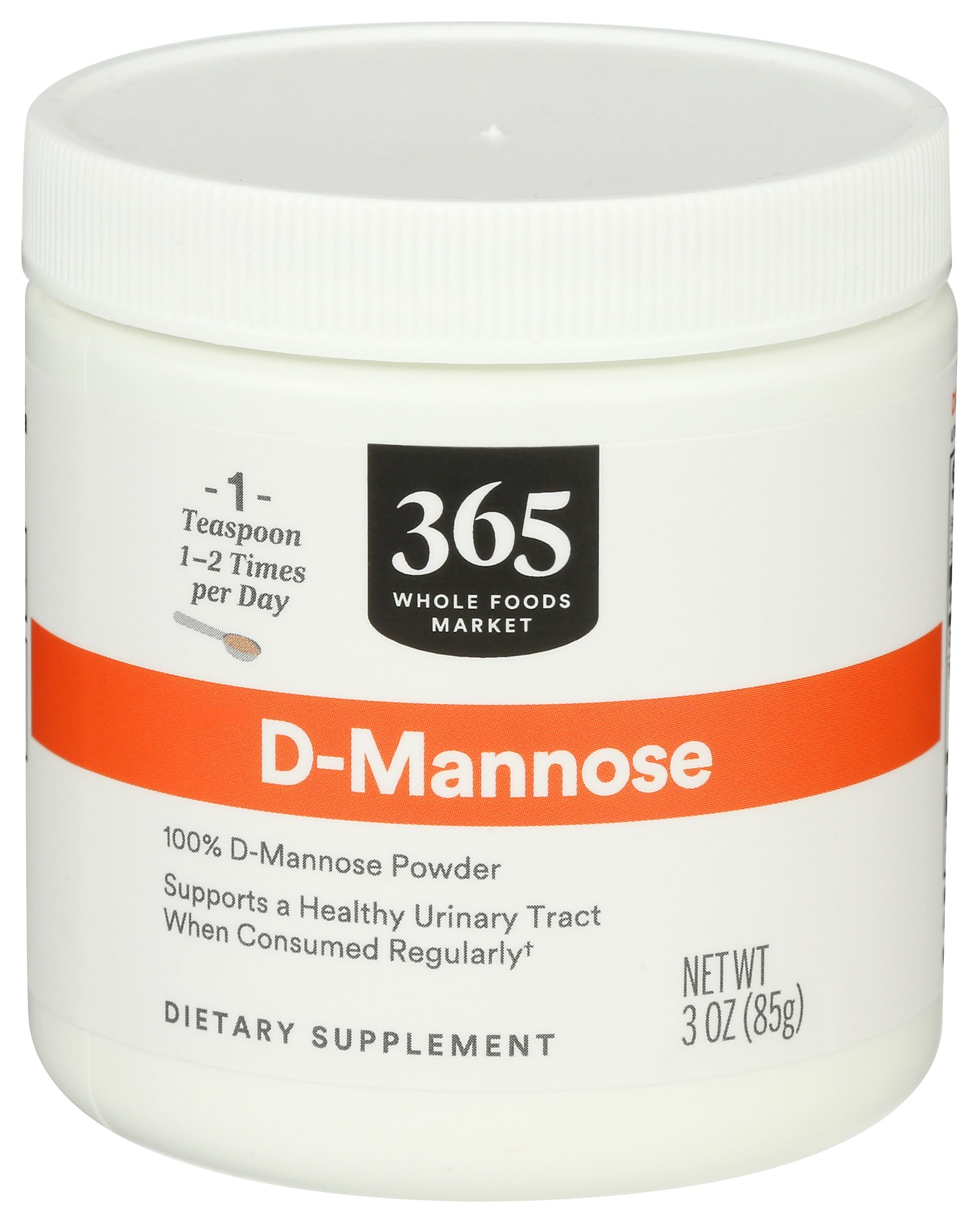 365 by Whole Foods Market D-Mannose powder bottle ready for daily use, supports urinary health.