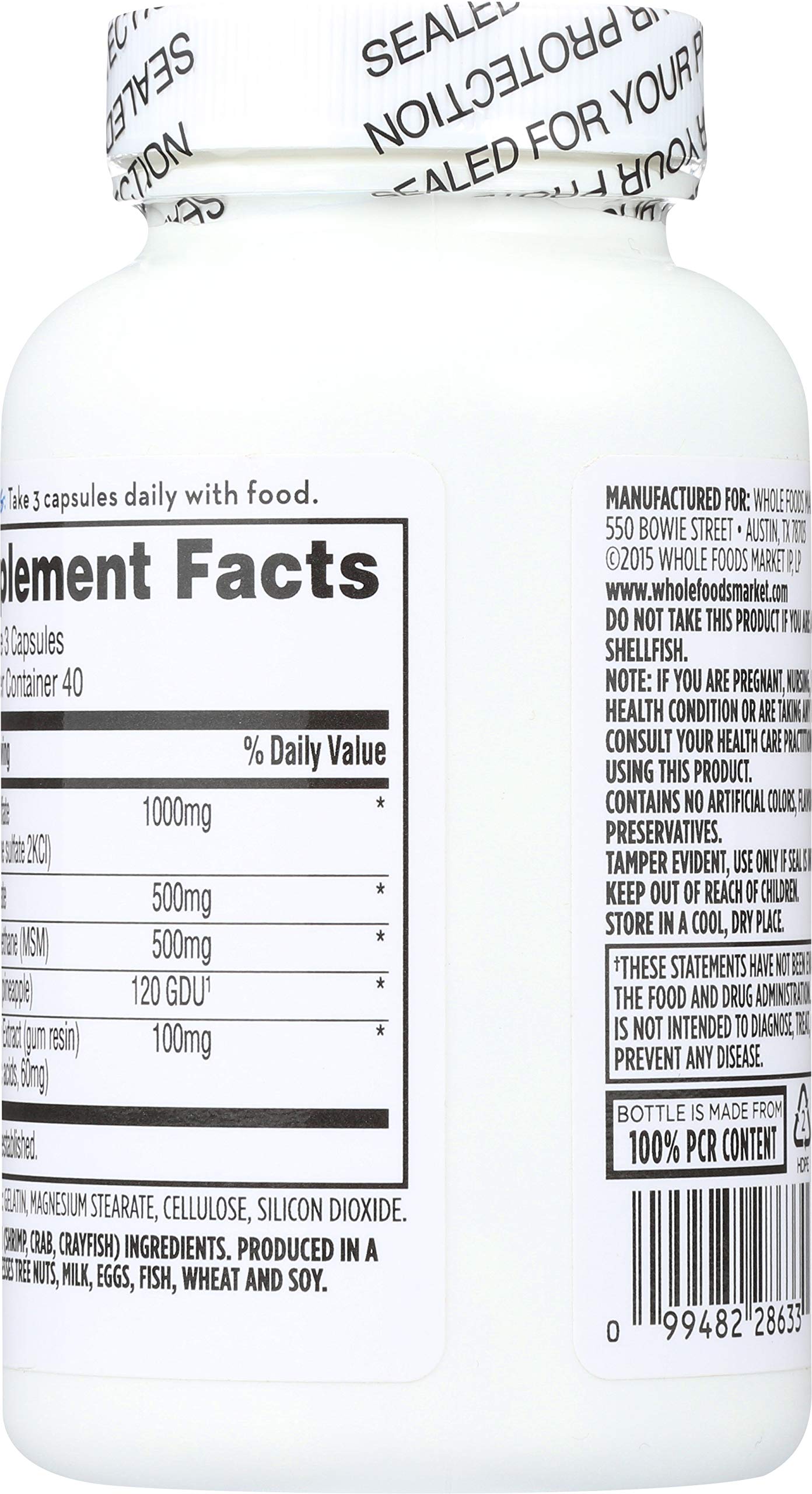 365 by Whole Foods Market glucosamine chondroitin msm bottle pour shows convenient dosing