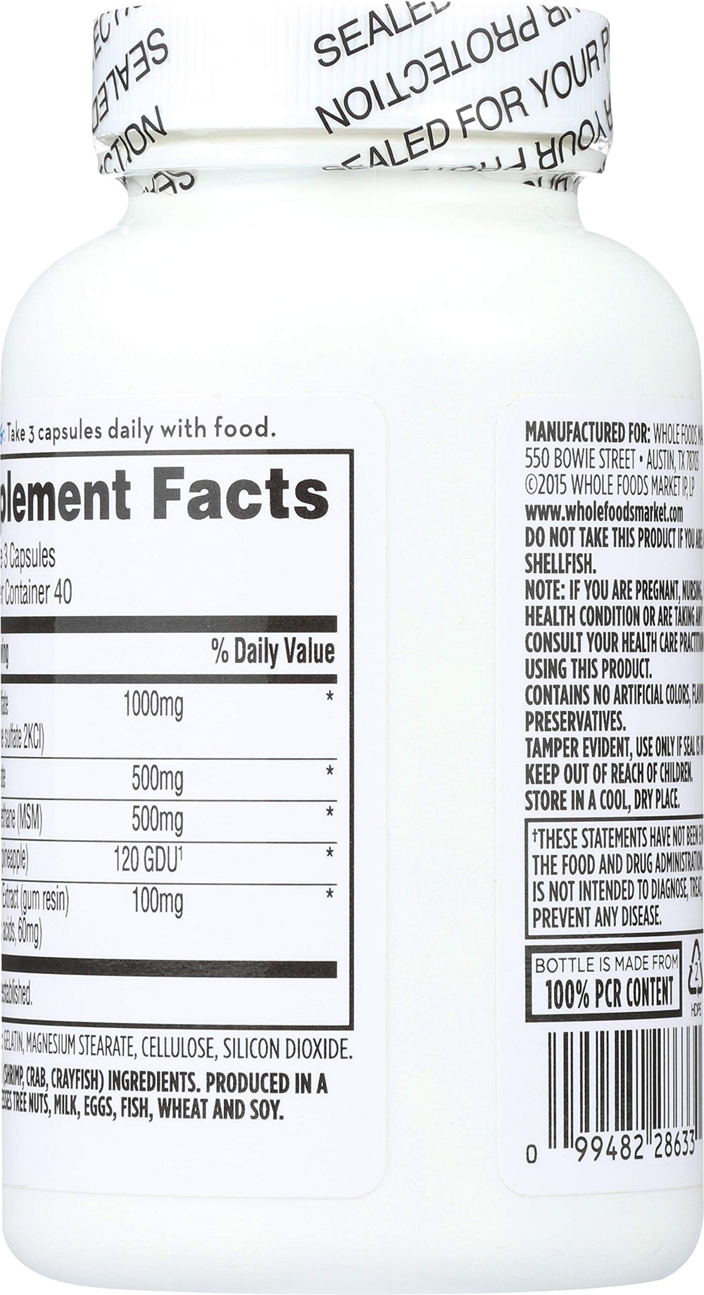 365 by Whole Foods Market glucosamine chondroitin msm bottle pour shows convenient dosing