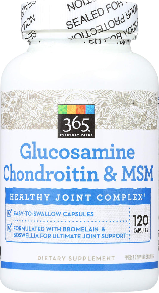 365 by Whole Foods Market glucosamine chondroitin msm bottle with easy-to-swallow capsules