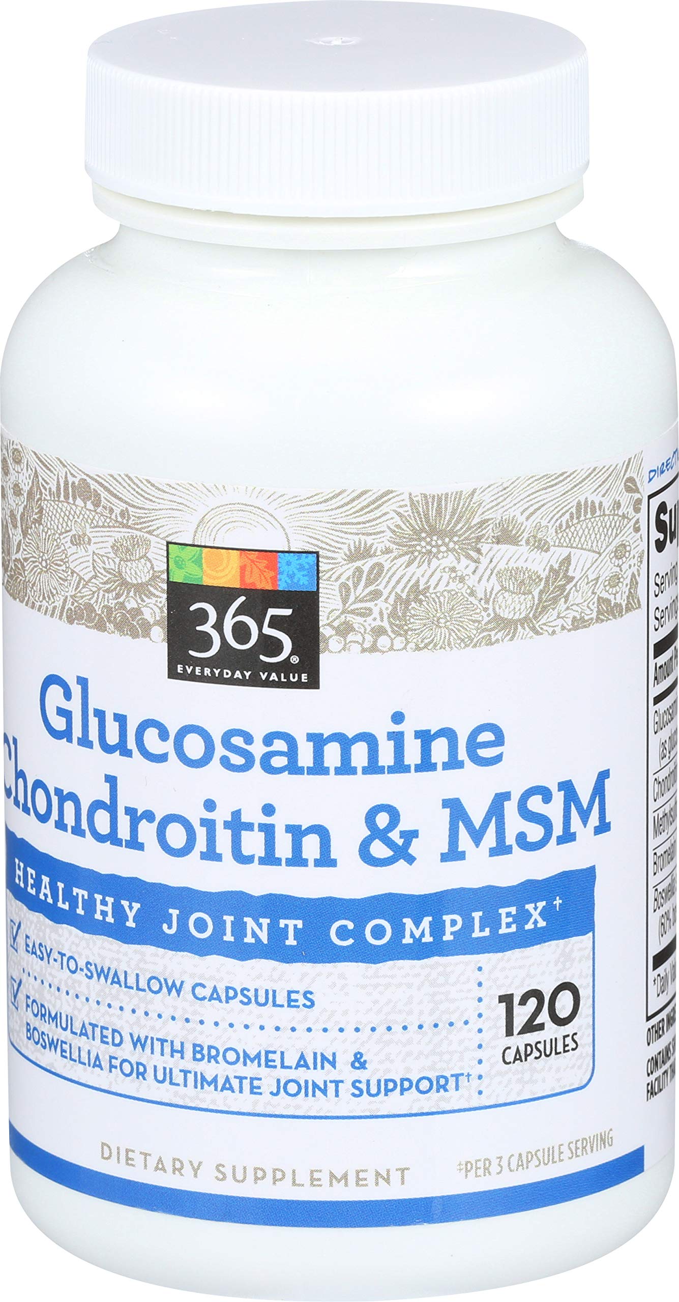 365 by Whole Foods Market glucosamine chondroitin msm label highlighting ingredients