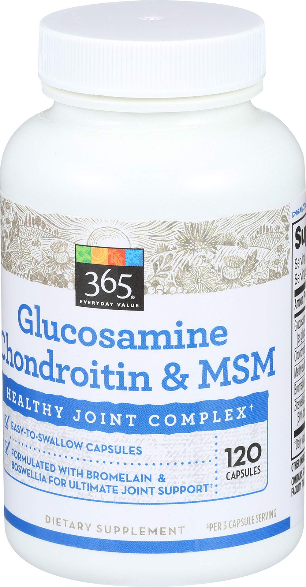 365 by Whole Foods Market glucosamine chondroitin msm label highlighting ingredients