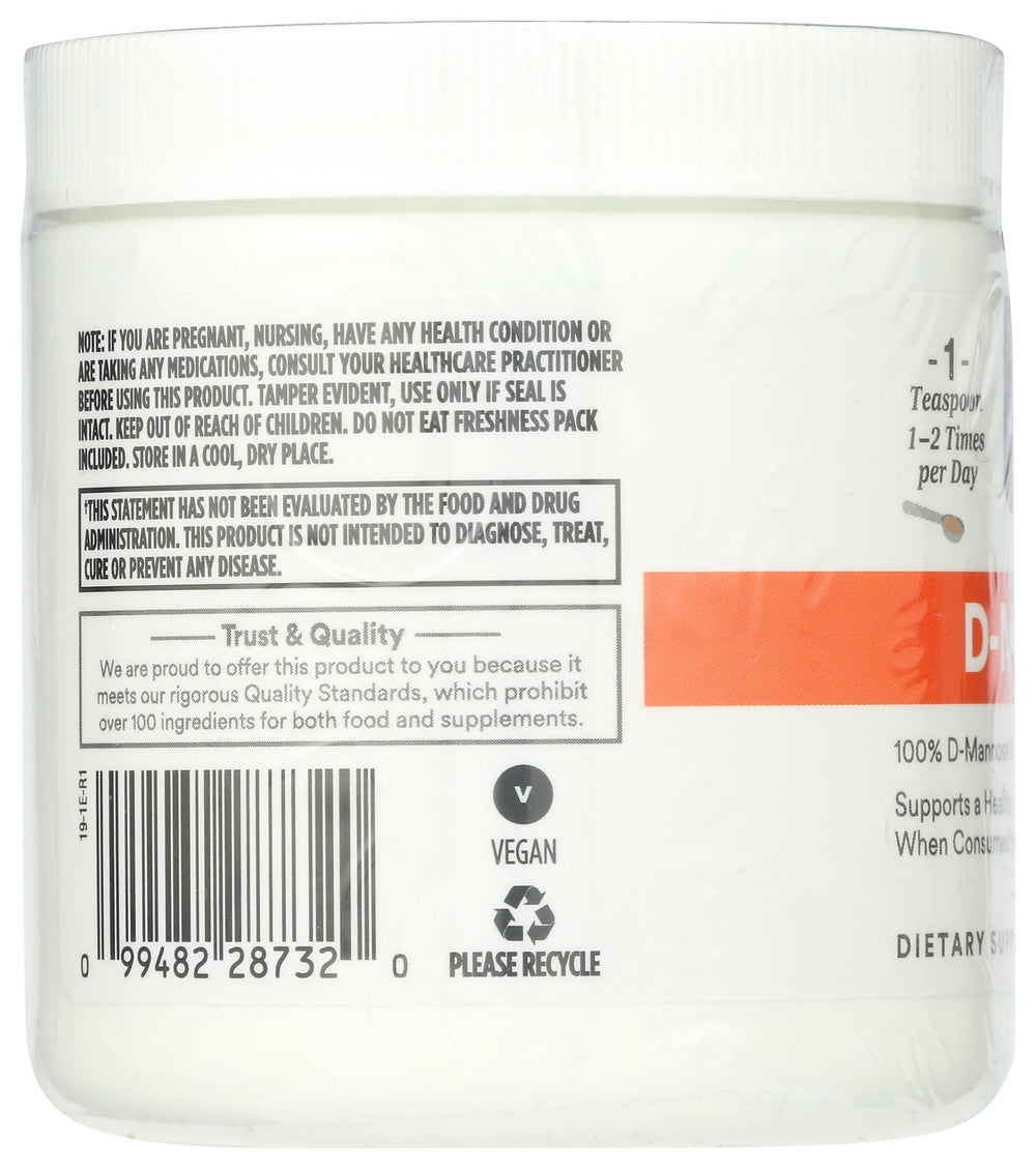 365 D-Mannose powder vegan-certified label visible, appealing to plant-based supplement shoppers.