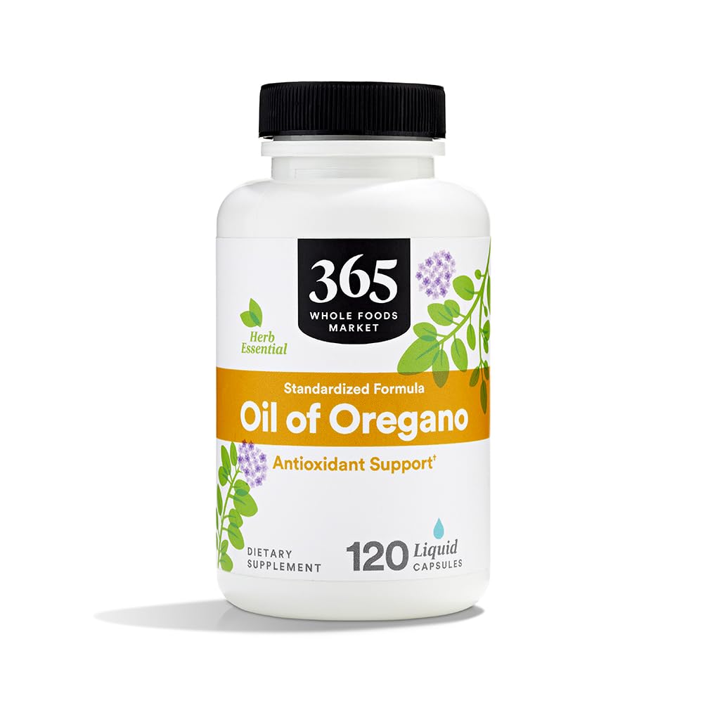365 by Whole Foods Market Oil of Oregano bottle showing standardized potency for antioxidant support