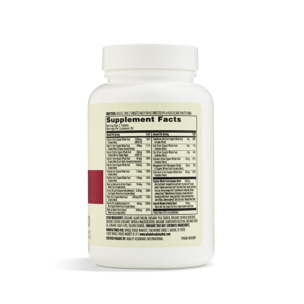 365 by Whole Foods Market women's multivitamin 40+ label highlights clean ingredients for better absorption.