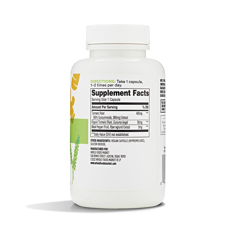 365 Turmeric vegan capsules close-up, convenient daily wellness support.