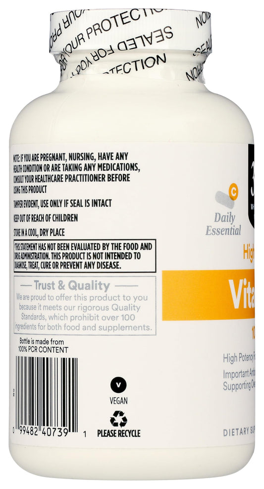 365 Vitamin C 1000mg pill closeup shows round tablets with smooth coating for easy swallowing.