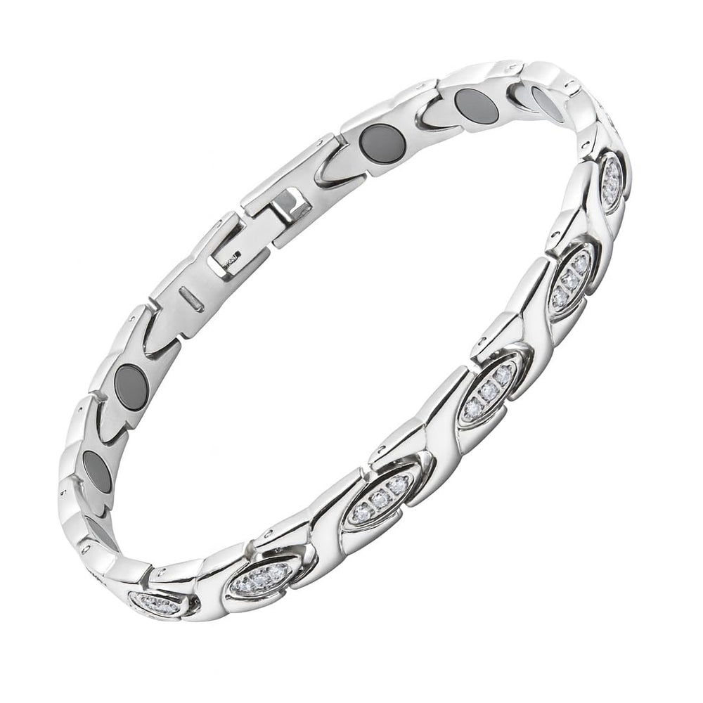 38 elegant titanium magnetic bracelet for women, silver with zircon sparkle.