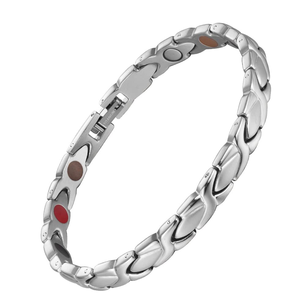 38 elegant titanium magnetic bracelet for women in silver, lightweight daily wear.