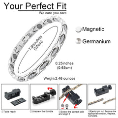 38 free link removal tool included for easy at-home sizing.