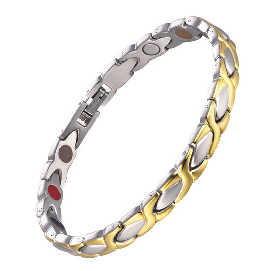 38 titanium magnetic bracelet for women in silver on wrist, lightweight comfort