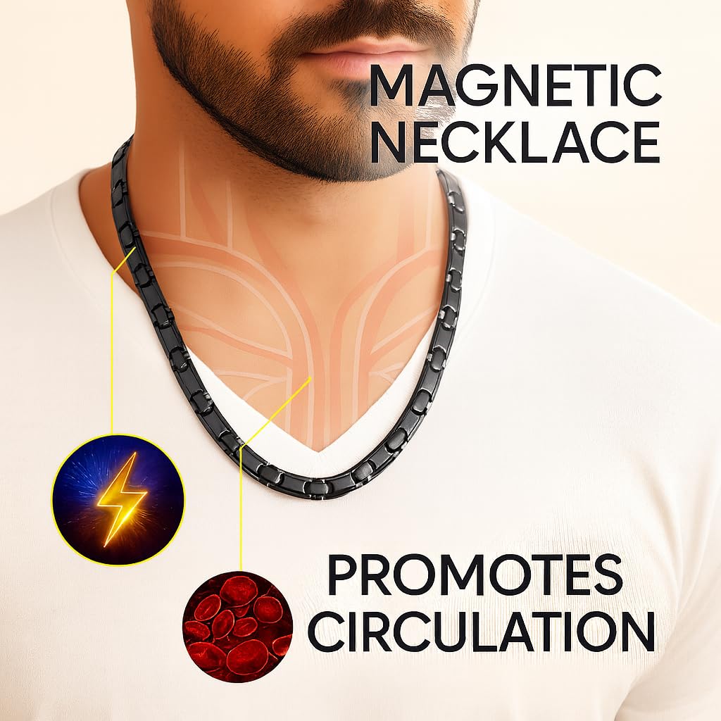 Front close-up of 38 titanium magnetic cross necklace in black