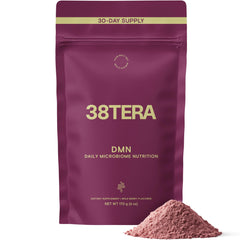38TERA DMN bottle front view highlights daily microbiome support in a vegan formula.