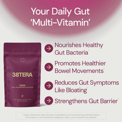 38TERA DMN ingredients close-up features green kiwifruit and lingonberry rich in prebiotic fibers.