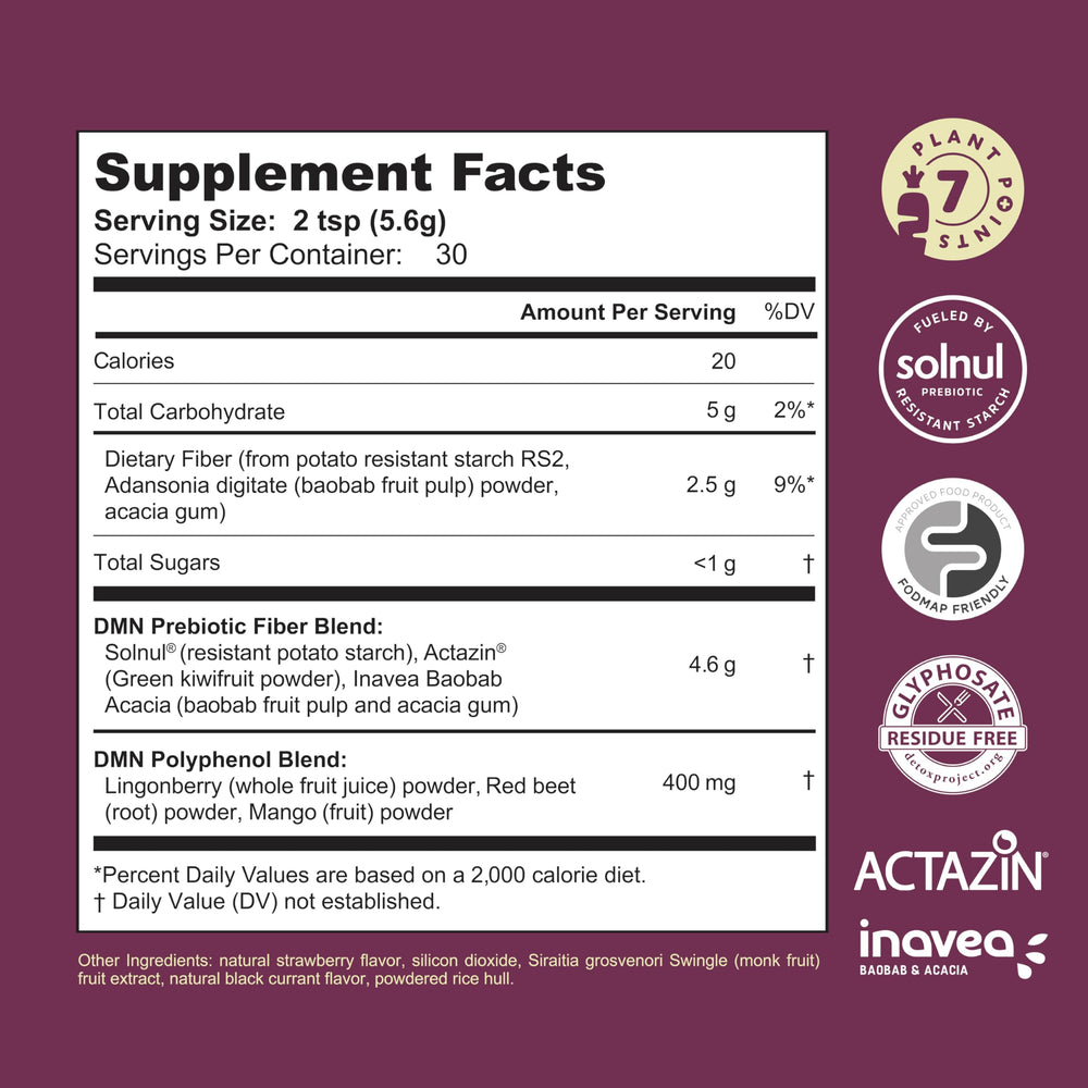 38TERA DMN powder in glass shows convenient mix for everyday digestion.