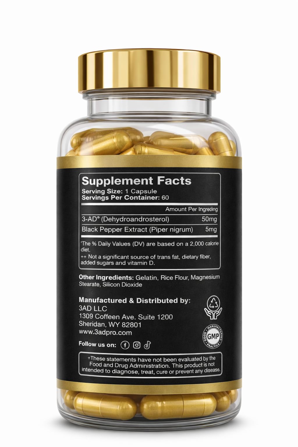 3-AD Black Series capsules pack demonstrates a full 50 mg dose per capsule.