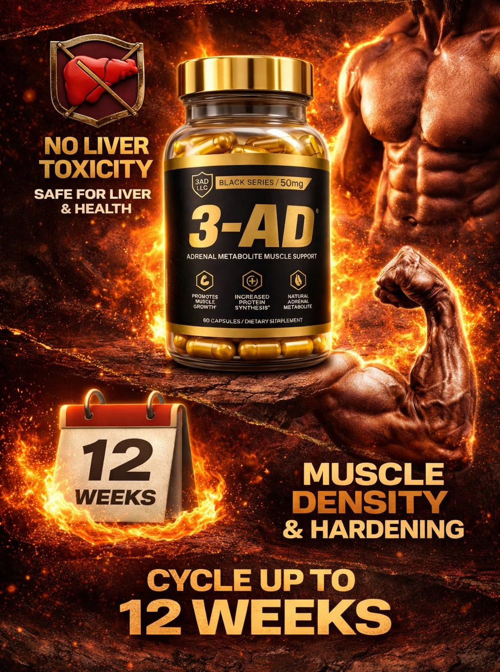Athlete lifting weights with 3-AD Black Series suggests training support.